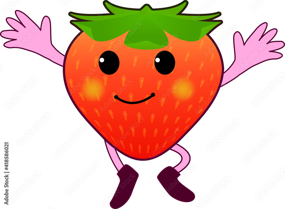 Fototapeta premium 万歳するかわいいいちごのキャラクター