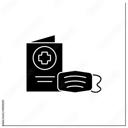 Health passport and mask glyph icon. Protection against coronavirus. Mandatory travel attributes. Covid19 concept.Filled flat sign. Isolated silhouette vector illustration