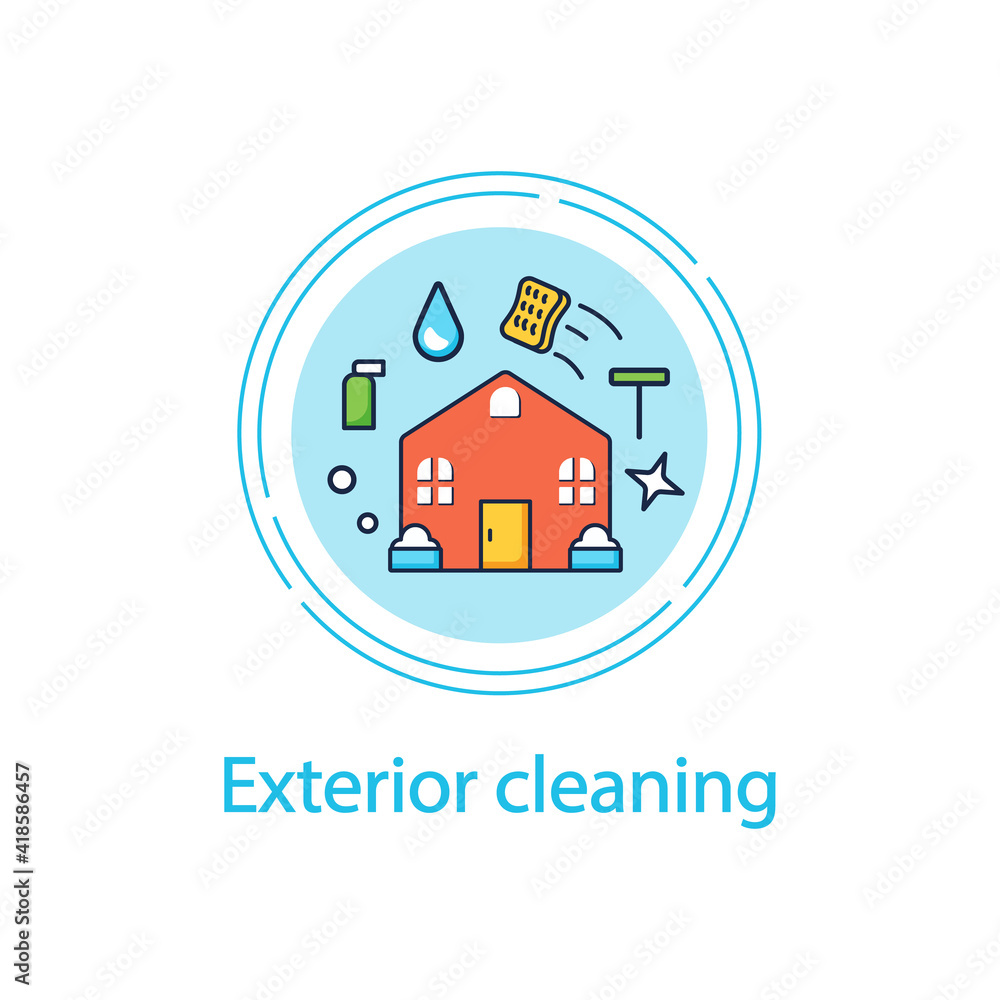 Fototapeta premium Exterior cleaning concept line icon. Additional cleanup service. Cleaning team. Environmental care. Architecture preservation. Outdoor cleanup concept.Vector isolated conception metaphor illustration
