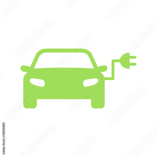 Electric car icon. ECO green vehicle symbol. Auto vector illustration isolated on white background.