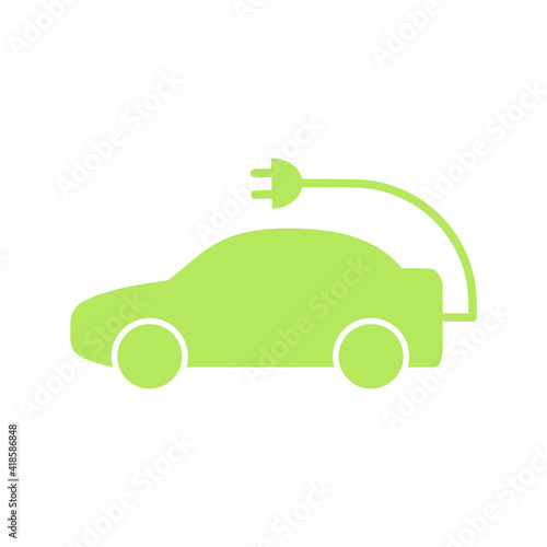 Electric car icon. ECO green vehicle symbol. Auto vector illustration isolated on white background.
