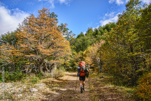 Beautiful fall colors and trekking at the beautiful Cerro Castillo Reserve, Aysen, Patagonia, Chile