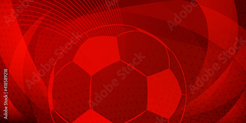 Football or soccer background with big ball in red colors