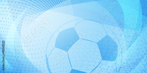 Football or soccer background with big ball in light blue colors