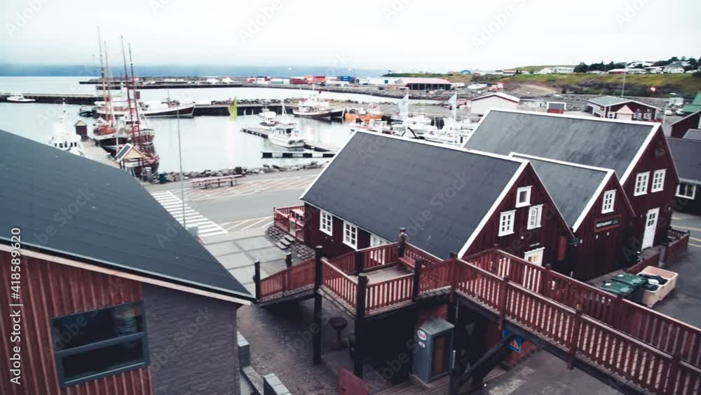 Husavik port and cityscape in summer, Iceland Husavik port and cityscape in summer, Iceland