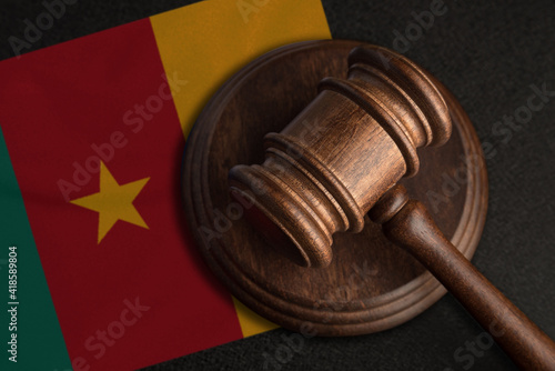 Judge gavel and flag of Cameroon. Law and justice in Cameroon. Violation of rights and freedoms photo