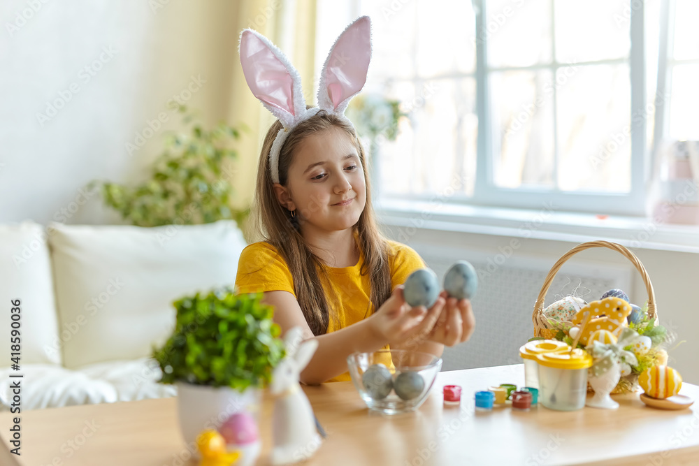 funny happy child girl with easter eggs funny happy child girl with easter eggs