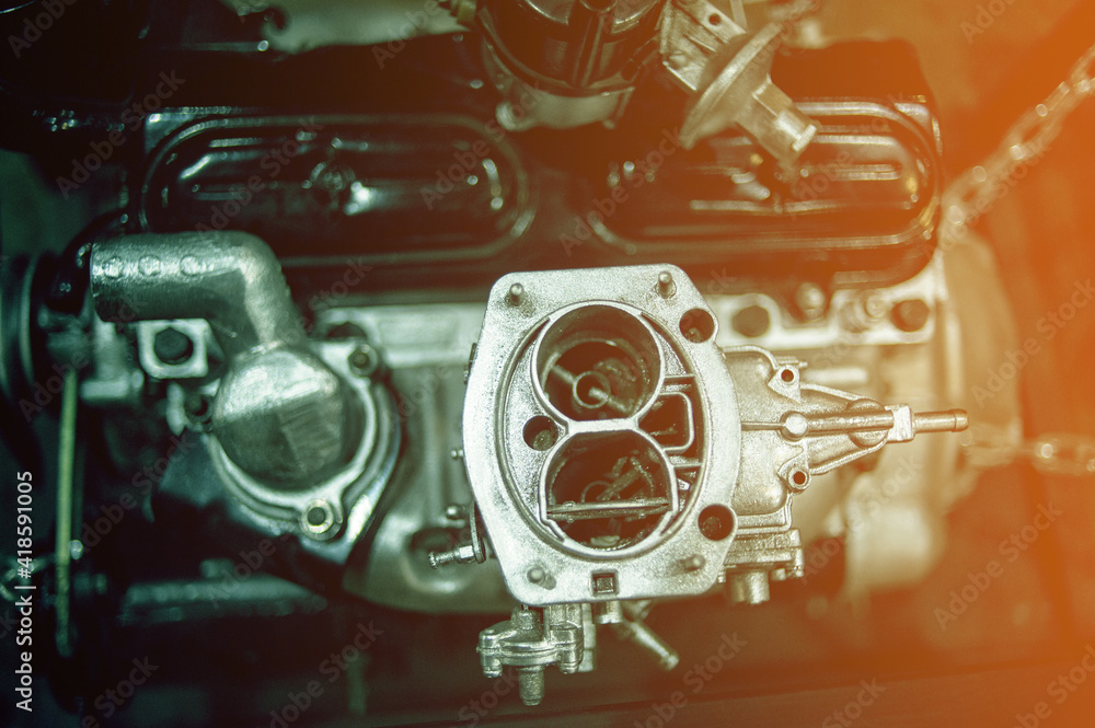 Old car engine , toned image