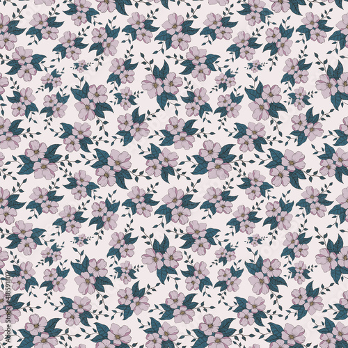 Seamless botanical light pattern with pink flowers 