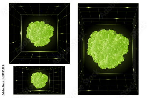 healthy food concept presented as lettuce leaves decorated with perspective grid on black background in different formats for illustrations, cards, books