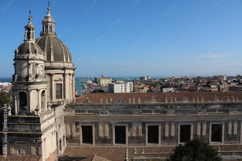 View from Church of Sant'Agata Abbey to Cathedral Sant’Agata in Catania, Italy Sicily