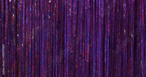 Shiny theater movie stage background with sparkling glossy purple stripes. Colorful bg with slow swing movement. Celebrity Broadway fashion style star texture. Violet glowing particles concert asset