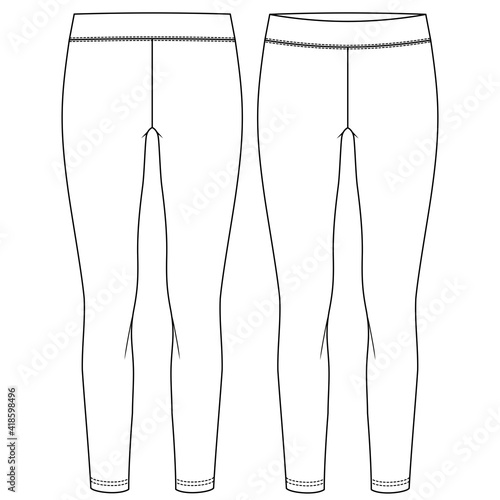 Girls Long Legging fashion flat sketch template. Women Active wear Regular length Stretch Legging Technical Fashion Illustration photo