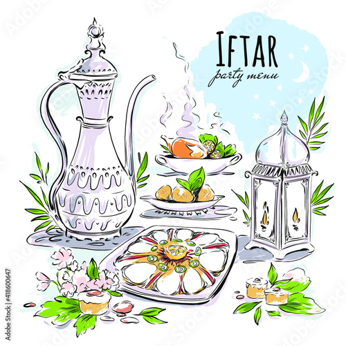 Ramadan iftar menu invitation banner design.