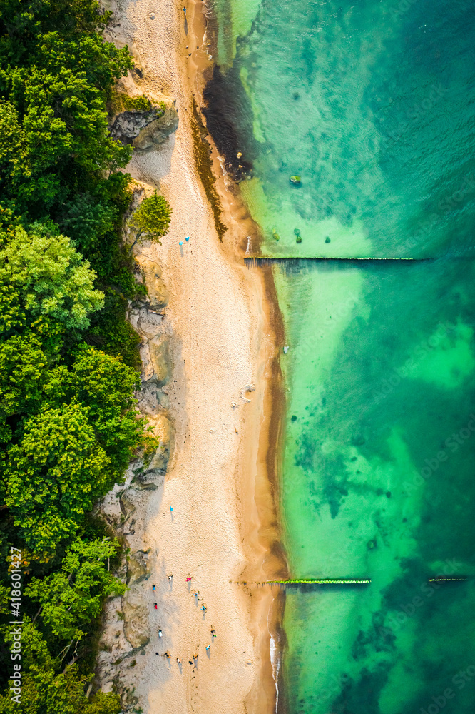 Beach by Baltic Sea. Tourism in Poland, aerial view