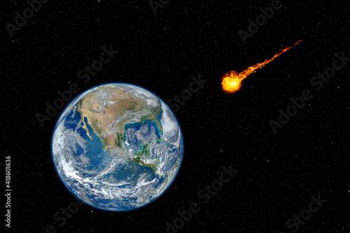 Fototapeta Naklejka Na Ścianę i Meble -  Dangerous asteroid approaching planet Earth, total disaster and life extinction, elements of this image furnished by NASA