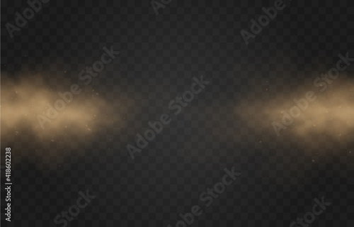 Vector sandy dust cloud. Clouds with dust particles. Sandstorm on an isolated transparent background. PNG.