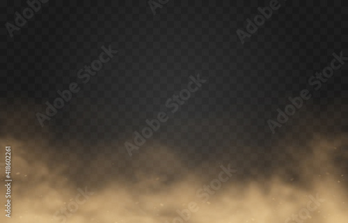 Vector sandy dust cloud. Clouds with dust particles. Sandstorm on an isolated transparent background. PNG.