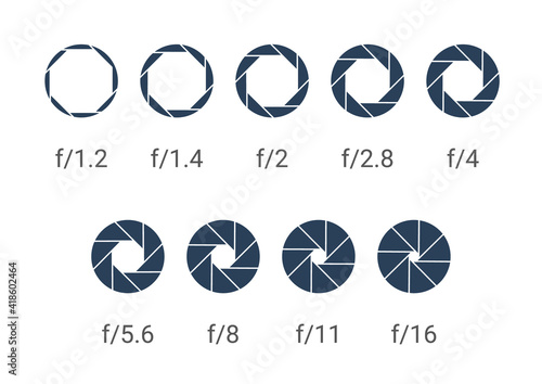 Shutter camera aperture lens icon. Vector shutter aperture logo photography circle open diaphragm