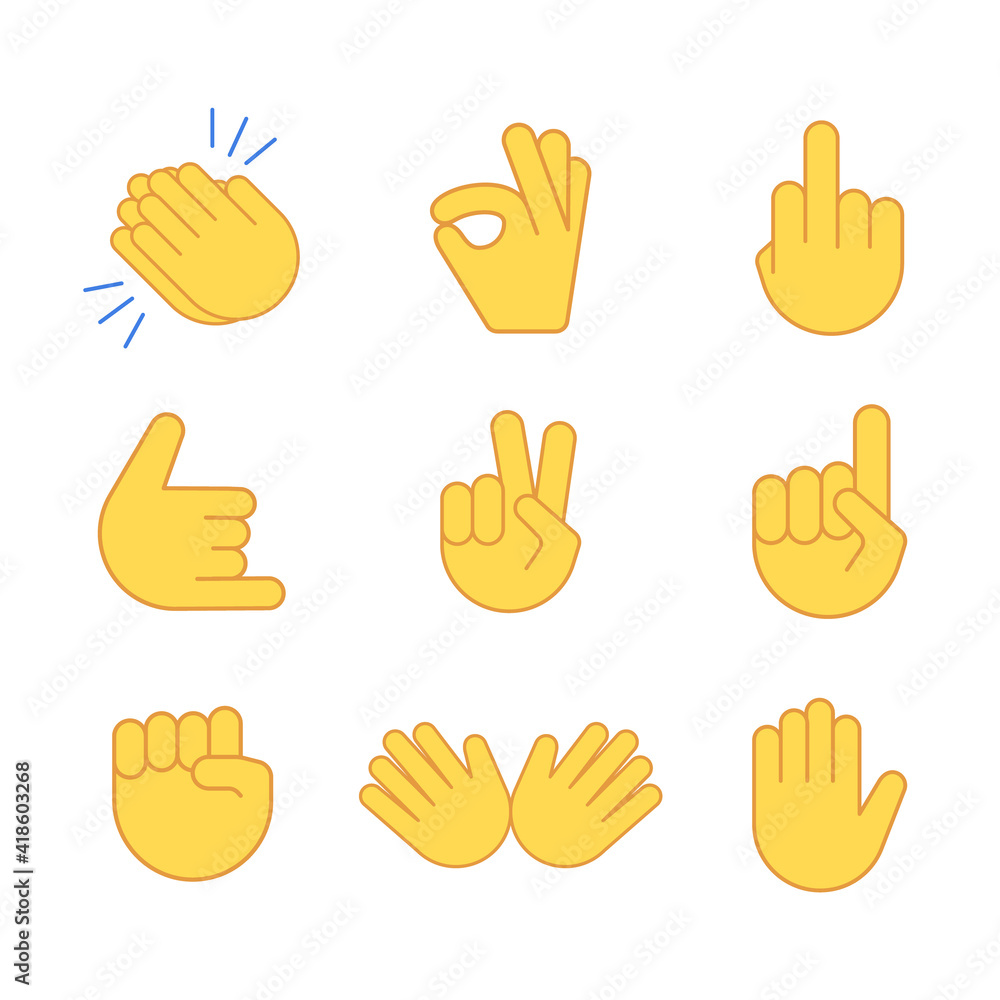 Emoji hand applause emoticon thumb clap icon. Applaud fist goodbye vector symbol Emoji hand applause emoticon thumb clap icon. Applaud fist goodbye vector symbol