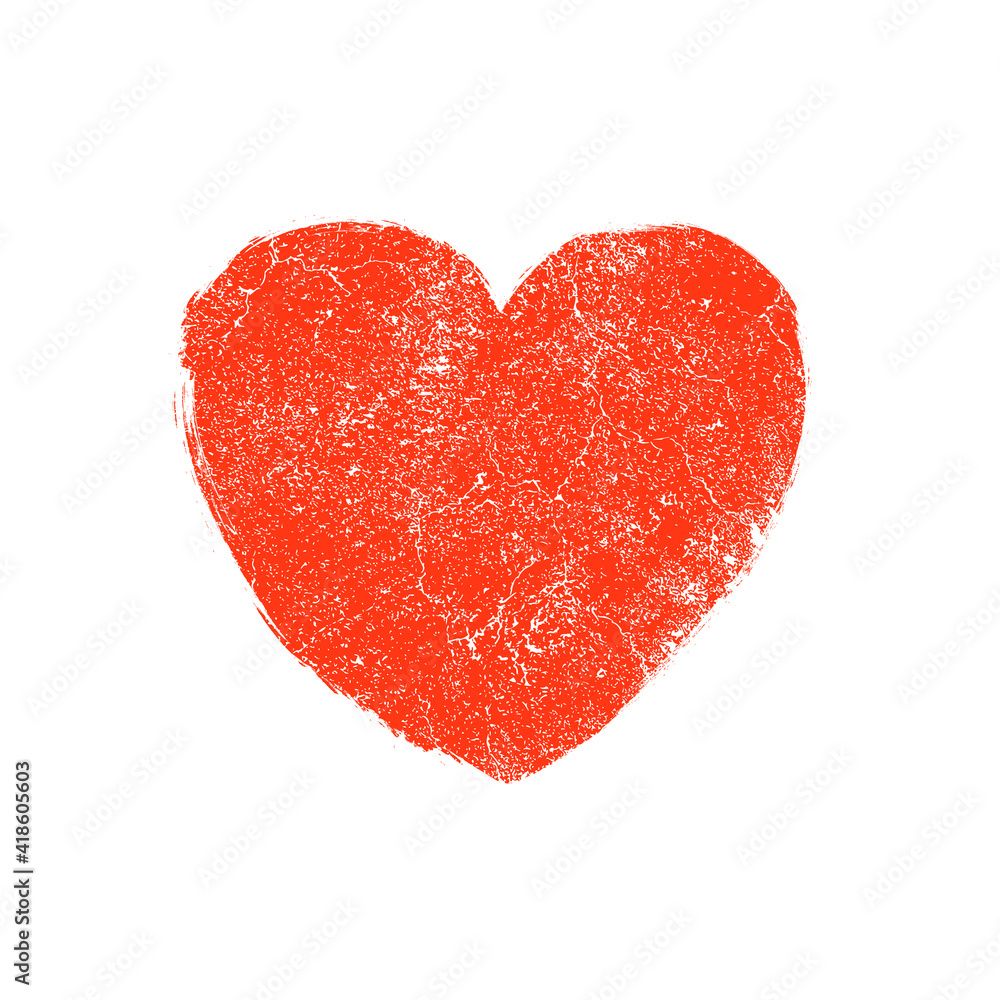 Vector grunge heart shape. Red heart vintage brush love grunge element