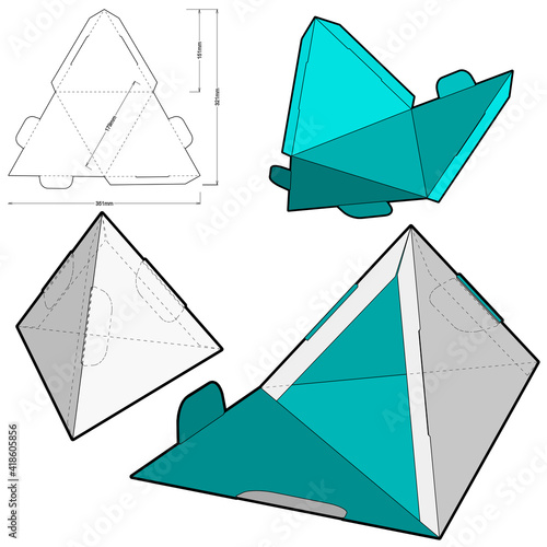 Triangular Box and Die-cut Pattern. Ease of assembly, no need for glue. The .eps file is full scale and fully functional. Prepared for real cardboard production.