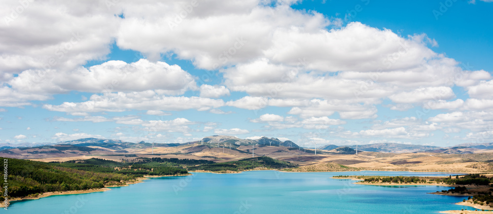 Landscape lake in the mountains and sky clouds Landscape lake in the mountains and sky clouds