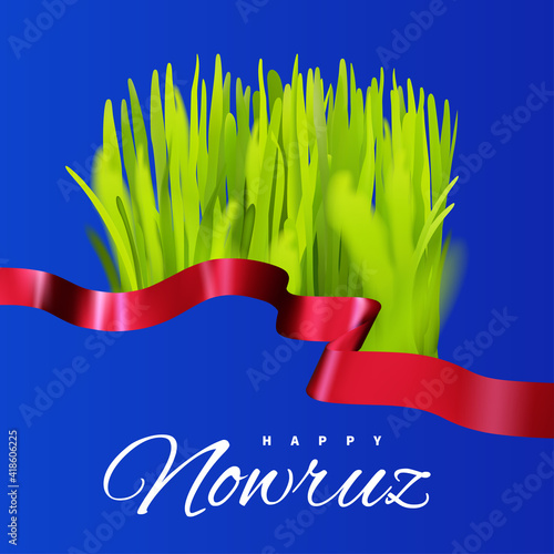 Nowruz holiday. Persian New Year spring festival. Novruz bayram in Azerbaijan. Green grass semeni. photo