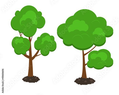 Set of vekotrny trees isolated on a white background. Set of abstract stylized trees. Natural illustration
