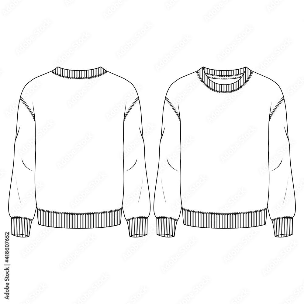 Men Crew Neck Basic Fleece Top fashion flat sketch template. Technical ...