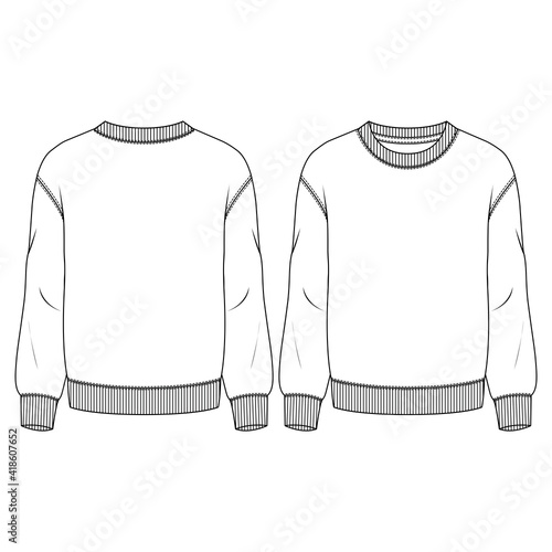 Men Crew Neck  Basic Fleece Top fashion flat sketch template. Technical Fashion Illustration. Boys Sweatshirt photo