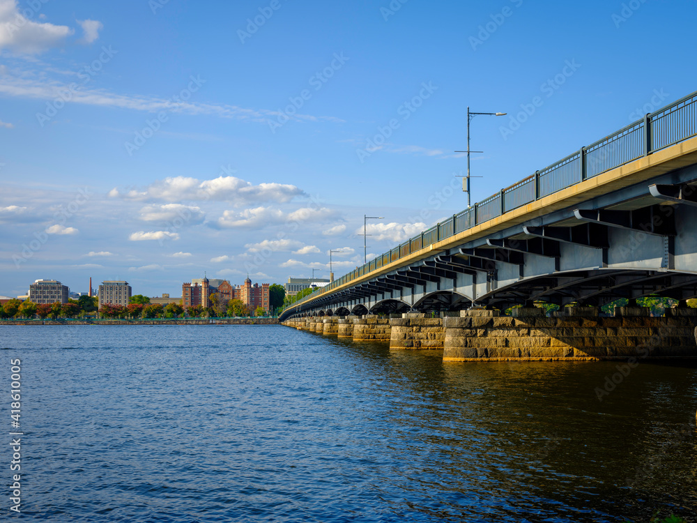 Boston Cityscape with Harvard Bridge over Charles River