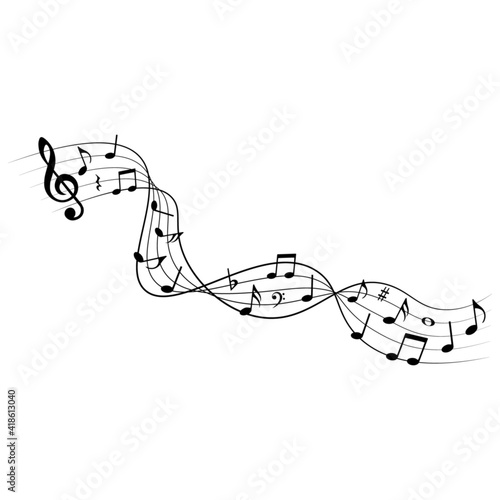 Music notes, musical symbols swirl, vector illustration.
