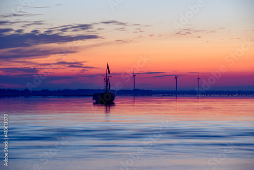 beautiful sunrise on the estuary with very beautiful colors in the sky and water