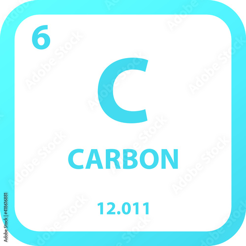 Carbon C Non reactive metal Chemical Element vector illustration diagram, with atomic number, mass and electron configuration. Simple outline flat   design for education, lab, science class.