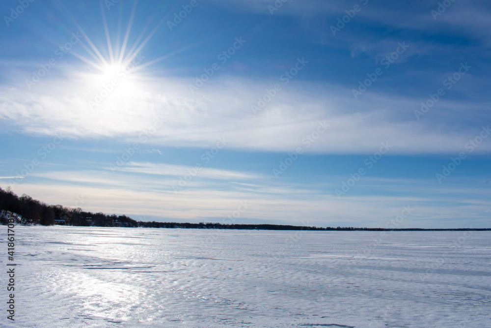 frozen lake and blue sky