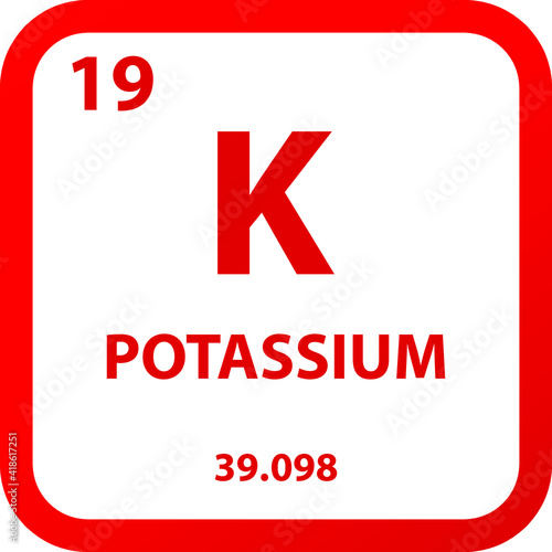 Potassium K Alkali metal Chemical Element vector illustration diagram, with atomic number, mass and electron configuration. Simple outline flat   design for education, lab, science class.
