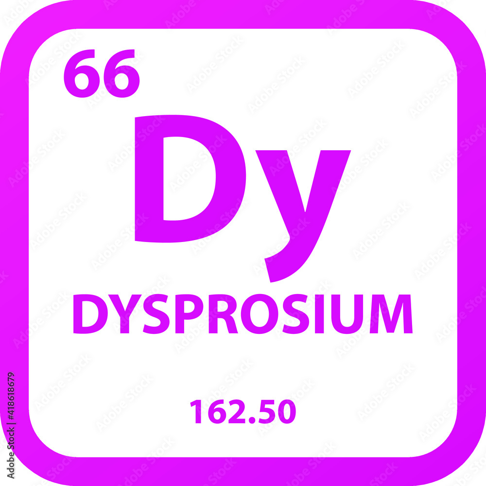 Dysprosium Dy Lanthanide Chemical Element vector illustration diagram, with atomic number, mass and electron configuration. Simple outline flat   design for education, lab, science class.