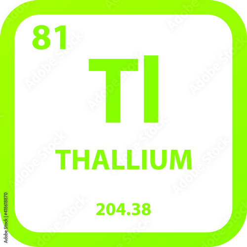 Thallium Tl Post transition metal Chemical Element vector illustration diagram, with atomic number, mass and electron configuration. Simple outline flat   design for education, lab, science class.
