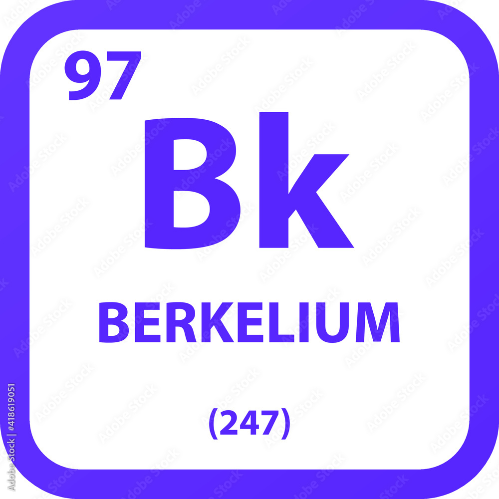 Berkelium Bk Actinoid Chemical Element vector illustration diagram, with atomic number, mass and electron configuration. Simple outline flat   design for education, lab, science class.