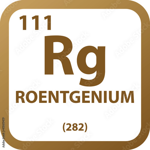 Roentgenium Rg Chemical Element vector illustration diagram, with atomic number, mass and electron configuration. Simple outline flat design for education, lab, science class.