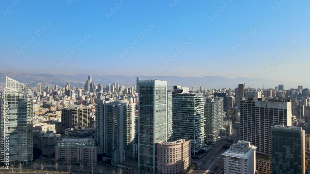 Aerial Drone shot of Beirut's waterfront showing Zaitouna Bay and Yacht Club Aerial Drone shot of Beirut's waterfront showing Zaitouna Bay and Yacht Club