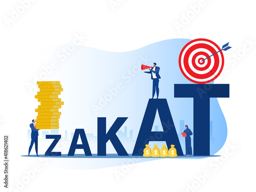 business holding money for pay zakat with growth donation zakat target concept muslim islam count counting money.illustrator vector