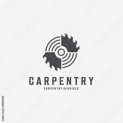 Minimalist Carpentry Chain Saw Line Art Vector Logo, Illustration Design of Wood Saws Vintage Concept Idea