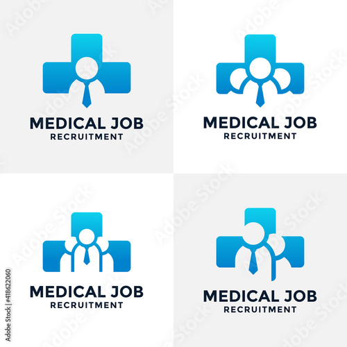 Set of medical job logo design template. People symbol combined with medical cross.