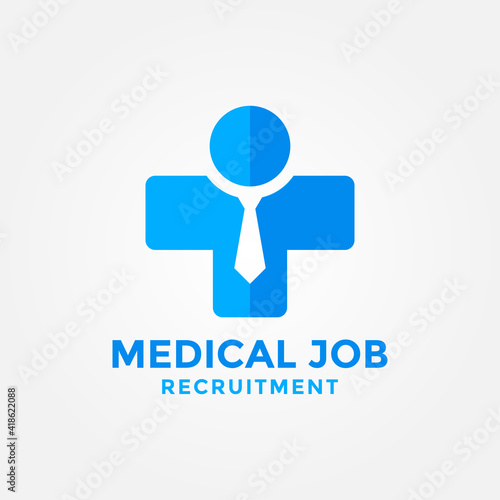 Medical job logo design template. People symbol combined with medical cross.