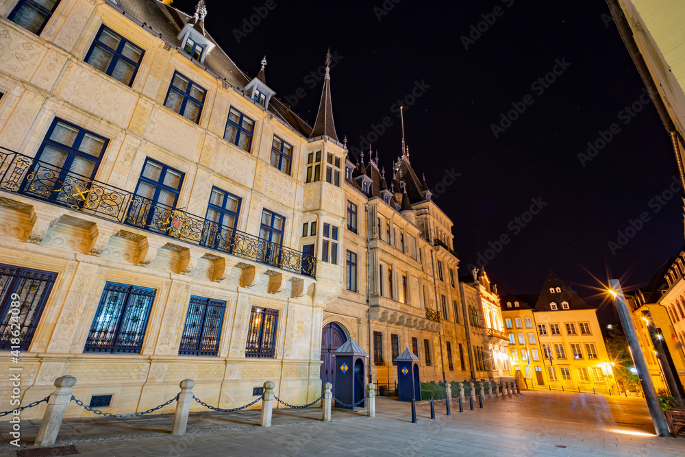 Night view of The historical Palais Grand Ducal