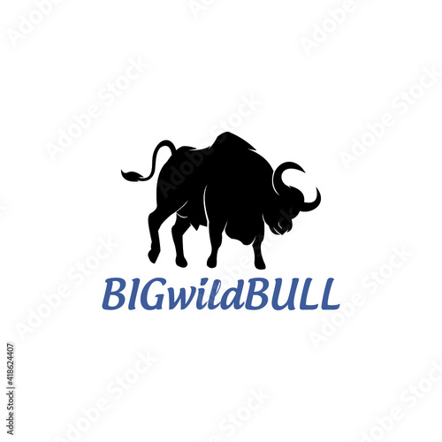 black wild bull logo, silhouette of running mad bull vector illustrations