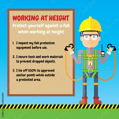 Working at height safety tips against fall presentation illustration.