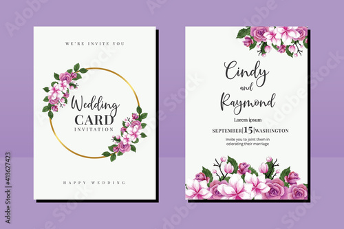 Wedding invitation frame set  floral watercolor hand drawn Magnolia Flower design Invitation Card Template